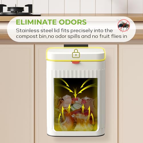 🏡🍽️Kitchen Compost Bin Hanging Trash Can – 2.1 Gallon Stainless Steel Wall-Mount Bin with Lid | Indoor Trash Solution for Cabinet, Under Sink & Bathroom (Ivory White, 8L) - Image 6