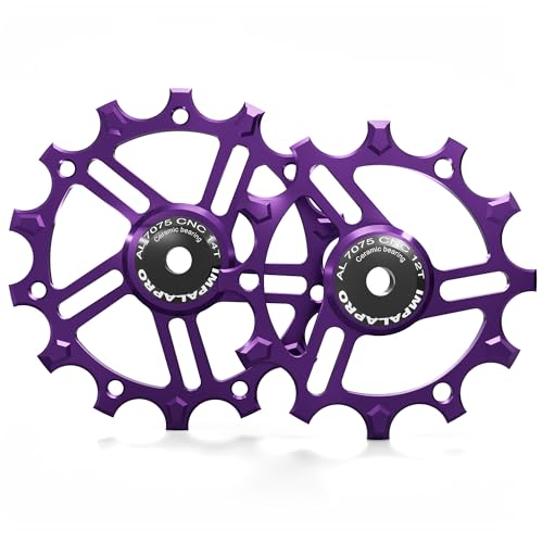IMPALAPRO - Set of 2 Ceramic Jockey Wheels 12T-14T Aluminium 7075 CNC for 9 to 12 Speeds (Violet)