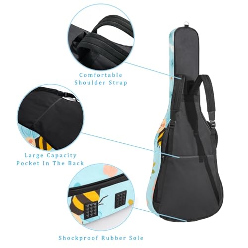 Housse de guitare basse et acoustique 109 cm imperméable avec double sangle sac à dos à fleurs
