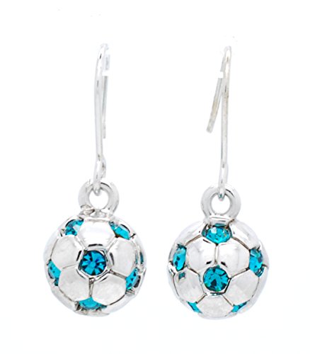 SOCCER BALL EARRINGS - *FULL SOCCER BALL* - CRYSTAL SOCCER BALL EARRINGS - TEAL