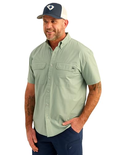 HUK Mens Next Level Solid Short Sleeve Fishing Button Down Shirt for Men