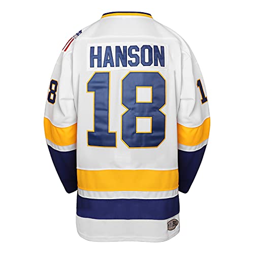Men Hanson Brother 16 Jack 17 Steve 18 Jeff Charlestown Chiefs Stitched Movie Hockey Jerseys (18 White, Small) #TOP2