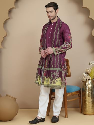 Image of Jompers Floral Printed Purple Cotton Blend Kurta Set with Dupatta (Purple, M)