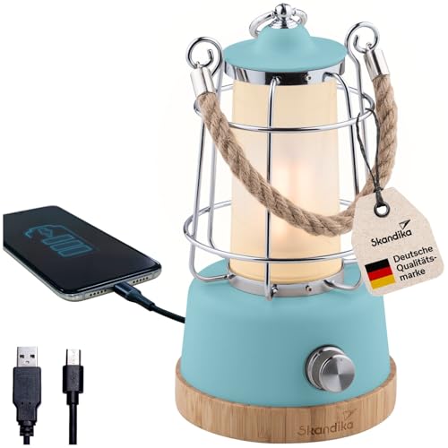 Skandika LED-Lampe Kiruna | Retro Outdoor Campinglampe mit Powerbank, stufenlos dimmbar, kabellos, Akku, aufladbar, USB, warm- und kaltweiß, 75h Leuchtzeit (Kiruna türkis)