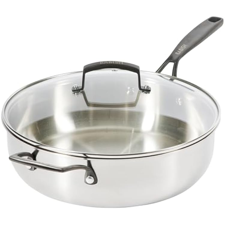 Babish 5-Qt Stainless Steel Saute Pan with Lid Heavy Duty Nonstick-Ready, Oven & Induction Safe, Everyday Kitchen Cookware