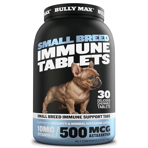 Bully Max Small Breed Dog Immune Support Tablets - Chewable Dog Multivitamin Immunity Booster Supplement Tabs for Puppy & Adult Dogs - Pet Vitamins with Astaxanthin, Colostrum, Turmeric - 30 Tablets