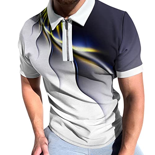 Hatop 1/4 Zip Polo Shirts for Men Casual Short Sleeve Color Block Collared Color Block Golf Polo Shirts Tennis T-Shirt