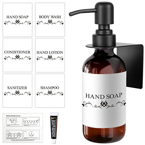 Glas-Seifenspender mit Wandhalterung Selbstklebender Edelstahl-Pumpenspender für Flüssigseife Reinigungsmittelspender ohne Bohren 250 ml Modernes Design Mattschwarz (Schwarz) Cover