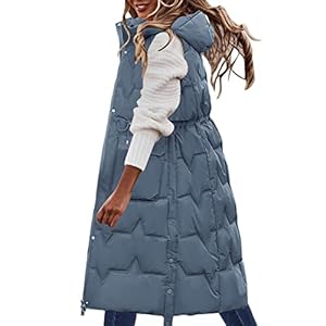 Nidddiv Lange winterjas met capuchon voor dames, mouwloos, warme donsjas met zakken, gewatteerd vest, donsjack voor dames, VK, gewatteerde buitenjas voor wandelen, grote maten geïsoleerde bovenkleding