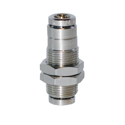 Brennan PCDT2700-06-06-B Nickel-Plated Brass Push-to-Connect Tube Fitting, Bulkhead Union, 3/8