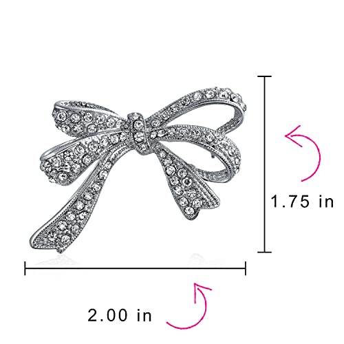 Image of Bling Jewelry Winter Holiday Blue White Glittering Crystal Bridal Fashion Large Statement Ribbon Scarf Bow Brooch Pin For Women Rose Gold or Silver Plated