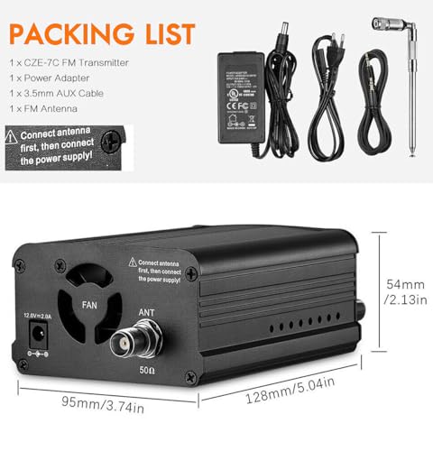 YOVDA 7W FM Radio Broadcast Transmitter for Church, Long Range, Stereo, Mini Radio Station with 3.5mm Mic Audio Jack for Drive-in Movie, Church Parking Lot, Lights Fireworks Show