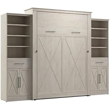 Bestar Key West Queen Murphy Bed and Closet Organizers with Doors and Drawers 119W Space-Saving Sleeping Arrangement for Multipurpose Area, Bedroom, Guest Room, or Living Room in Linen White Oak