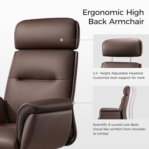 Image of EUREKA ERGONOMIC Royal Ergonomic Office Chair Executive Desk Chair, Microfiber Leather High Back Executive Chair Comfy Ergonomic 360 Swivel with Lumbar for Home Workshop- Brown