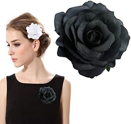 Black Rose Flower Hair Clips Flower Brooch Pin Up Mexican Flamenco Dancer Fabric Flowers Headwear Barrette Styling Tools Accessories for Women Girls Birthday Christmas Party Gifts Decoration 1pcs