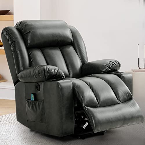 Maevis Large Power Lift Recliner Chair With Massage And Heating For Elderly And Adults,Breathable Leather Recliner Chairs For Living Room,Usb Port,2 Cup Holders (Sliver Grey) #TOP5