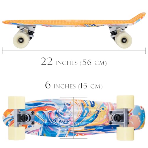 Image of KMX Skateboard 22 and 27 Inch, Classic Mini Cruiser Skateboard for Boys, Girls, Kids, Students, Adults, Teens, Mini Cruiser Board for Beginners and Advanced