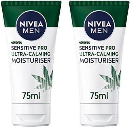 NIVEA MENSensitive Pro Ultra Calming Moisturising Cream (75ml), Face Care Moisturiser Enriched with Hemp Seed Oil and Vitamin E for Stress-Minimising Skin Care (Pack of 2)