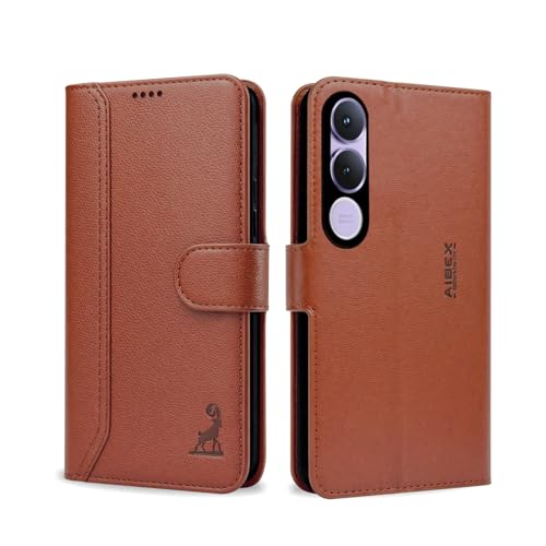 Image of AIBEX Compatible for Vivo V70Fe 5G Flip Cover Leather Finish | Inside TPU with Card Pockets | Wallet Stand | Complete Protection Flip Case Brown