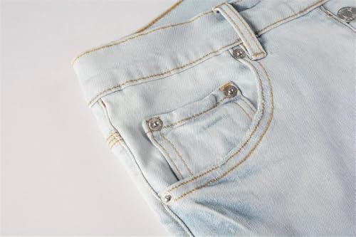 Men's Ripped Jeans Streetwear Distressed Stretch Slim Fit Button Fly Skinny Straight Leg Denim Pants2