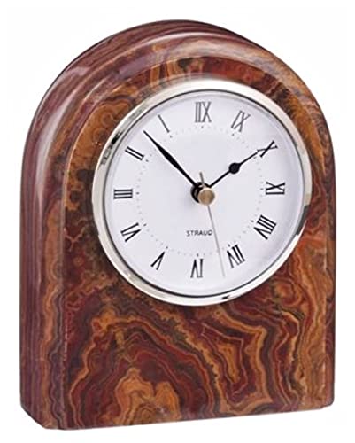 Khan Imports Decorative Red Onyx Stone Clock, Marble Desk Clock - 6 Inch #TOP29