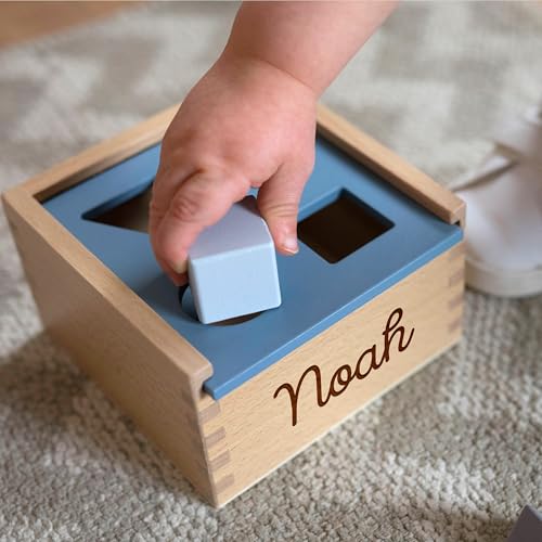 wunderwunsch Motorikspielzeug Steckspiel personalisiert Motorikwürfel für Kinder als Kinderspielzeug zum Lernen für Baby und Kleinkind individualisiert (blau)