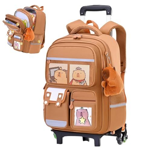 Sollee Mochila Con Ruedas - Mochila con Estampado de Capibara y Asa Retráctil Ajustable en Altura | De Gran Capacidad Con Asa Retráctil Y Ajustable Unisex Para Viajes Trabajo Escuela
