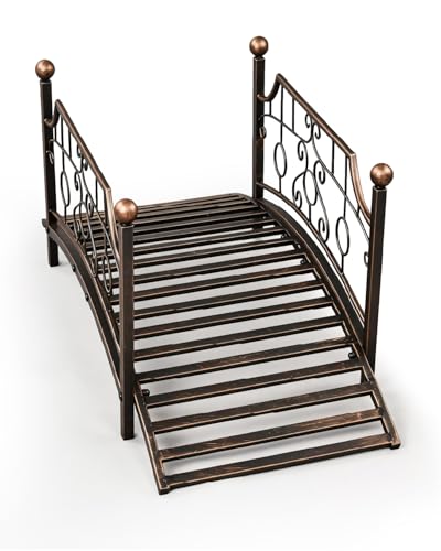 Outvita 3.3FT Bronze Metal Garden Bridge for Outdoor, Elegant Decorative Bridge with Powder-Coated Finish and Security Guardrail for Patio Pond Backyard Landscaping