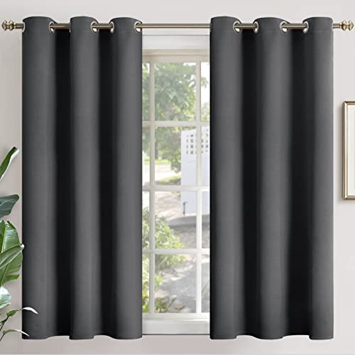Image of YoungsTex 48 Inch Length Blackout Curtains - Dark Grey Darkening Drapes with Grommet Thermal Insulated for Living Room Bedroom Window Privacy, 2 Panels, 42 x 48 Inch | Grommet Bathroom Curtain Privacy, Dark Grey, 2 Panels, 42 X 48 Inch
