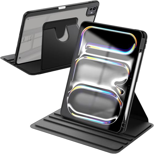 Coque rotative iPad Pro 11 M5 M4 2025 étui antichoc avec porte-pencil noir