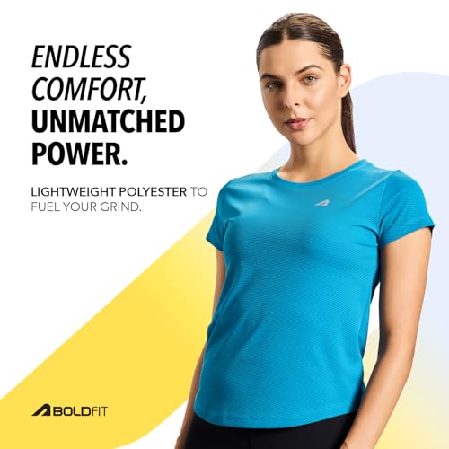 Image of Boldfit Tshirt for Woman Relaxed Fit Gym Tshirt for Women Workout Lightweight T Shirt for Woman Breathable Women T Shirt Round Neck T Shirts for Training, Running, Gym, Yoga, Badminton, Pickleball