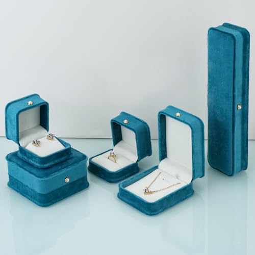 Mulaibdin Porta Gioielli, Scatola Regalo per Gioielli Donna, Scatolina Regalo per Collana, Anelli,Orecchini,Bracciali, Portagioielli Velluto per Matrimonio,anniversario,Vetrina dei Gioielli (Blu)