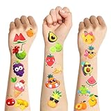 HJZHII 96PCS Summer Fruit Temporary Tattoos, 10 Sheets Cartoon Fruit Fake Tattoo Safety Waterproof Tattoos Stickers Hawaiian Themed Toys Makeup Tattoos for Girls Boys Birthday Summer Party