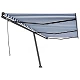 QJBSAVVA Standmarkise 600x350 cm Manuell Einziehbar Blau Weiß Anthrazit Aluminiumrahmen 360° Drehbarer Sonnenschutz für Terrasse Garten Balkon Freistehend Robust für Outdoor & Balkonüberdachung
