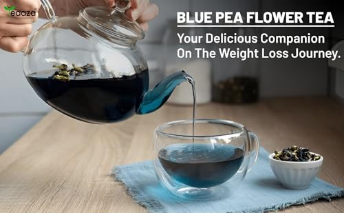 Image of Teaaza Blue butterfly Pea Flower tea for Weight loss, belly fat | 30 Grams| 60 Cups|Caffeine Free Herbal Tea | 100% Organic Blue Pea Tea | Plant Based | ANTIOXIDANT RICH | Non - GMO - Vegan | Reusable Tin
