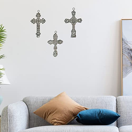 3 Pcs Decorative Wall Crosses, Cast Iron Cross Wall Decor, Antique Hanging Cross For Wall, Metal Floral Spiritual Cross Art For Home Living Room Office Outdoor Decoration - 4.33" X 6.69", Green #TOP6