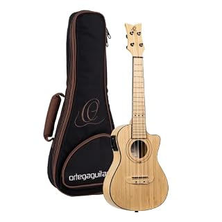 Ukulélé Concert électro-acoustique Ortega Guitars – Série Bamboo – avec housse Deluxe – bambou (RUNAB-CC) - Les Beatles, Paul McCartney, John Lennon, RIngo Starr, George Harrison