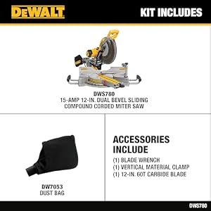 DEWALT Miter Saw, 12-inch Double Bevel Sliding Compound Miter Saw with XPS LED Shadow Light System, Includes Blade Wrench, Material Clamp and Dust Bag (DWS780) — photo 2 of 6