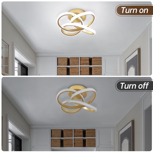 Image of CANEOE Gold Led Hallway Light, 6000K Modern Led Ceiling Light Fixture, Small Close to Ceiling Lamp for Hallway Corridor Closet Bedroom Bathroom Kitchen Stair Curved Design