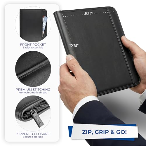Samsill Professional Padfolio, Faux Leather Junior Portfolio with Zipper, 10.1 Inch Tablet Sleeve, with 7 x 10 Inch Notepad, Black by Samsill - Image 2