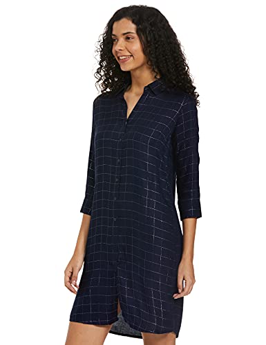 Image of Easybuy Women's Crepe A-Line Below The Knee Casual Dress (AU21SR21LS Blue XXL)