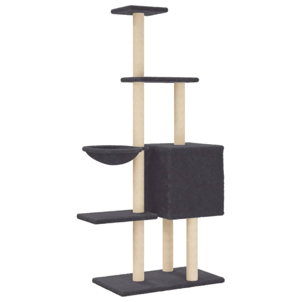 Homgoday Tiragraffi per gatti con tiragraffi in sisal, grigio scuro, 145 cm, torre tiragraffi multilivello con scala e condomini, centro attività per gatti da interno