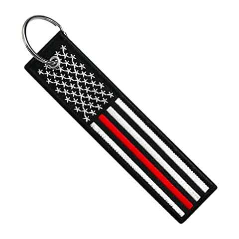 Flag Keychain Tag with Key Ring, EDC for Motorcycles, Scooters, Cars and Gifts (USA Thin Red Line) Cover