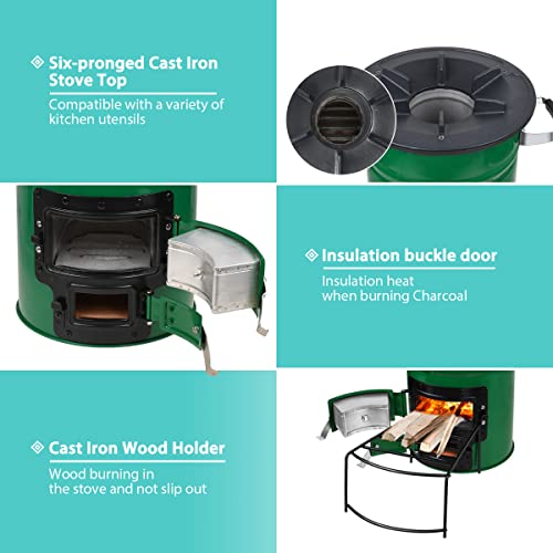 Draagbaar campingkooktoestel, houtkachel, BBQ raketoven, rocket stove, oven grill, brandhoutrek vuur, Dutch Oven voor picknick camping, koken in de open lucht, met draagtas, roestvrij staal - Afbeelding 7