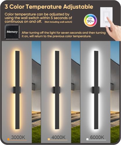 Image of Aipsun 47.2 inch LED Outdoor Wall Light, Modern Black Exterior Lighting Fixture