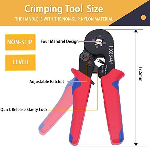 Image of Ferrule Crimping Tool Kit, AWG23-7 Self-adjustable Ratchet Wire Crimping Tool Kit Crimper Plier Set with 1200PCS Wire Terminals Crimping Connectors Wire End Ferrules(Red blue)