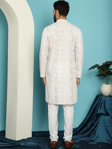 Image of SOJANYA (Since 1958 Men's Cotton Embroidered Printed Kurta & White Pyjama Set