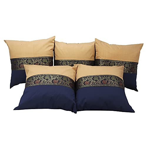 Image of Royal Blue Silk Big Size Square Pillow Cushion Covers 24x24 inch Pack of 5 Decorative Pillow Covers for Sofa