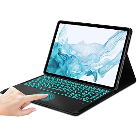 QWERTZ-Tastatur Hülle für Samsung Galaxy Tab S8 Plus/S7 FE/S7 Plus 12.4'' ,7-Farbige Beleuchtung mit Multi-Touch-Trackpad Tastaturabdeckung mit Stifthalter Cover