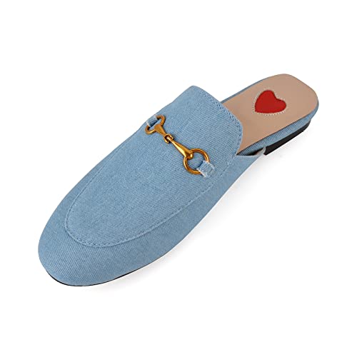 Image of Arqa Mules for Women Almond Toe Leather Flats Slip-on Comfort Backless Loafers Buckle Mule Shoes